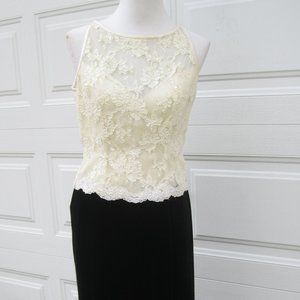 Size 12 Bust=34" Vintage Lace & silk Velvet formal gown